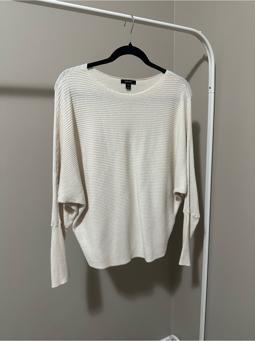 RW&CO. Cream Ribbed Off-the-Shoulder Sweater